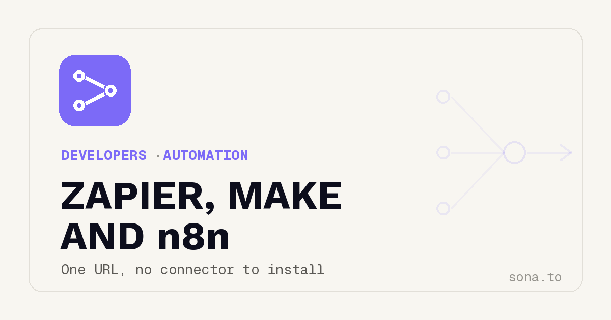 Connect sona.to to Zapier, Make and n8n